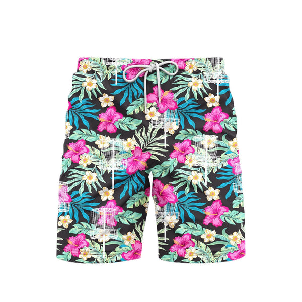 Disc Golf Sport Hibiscus Tropical Floral Beach Shorts For Men
