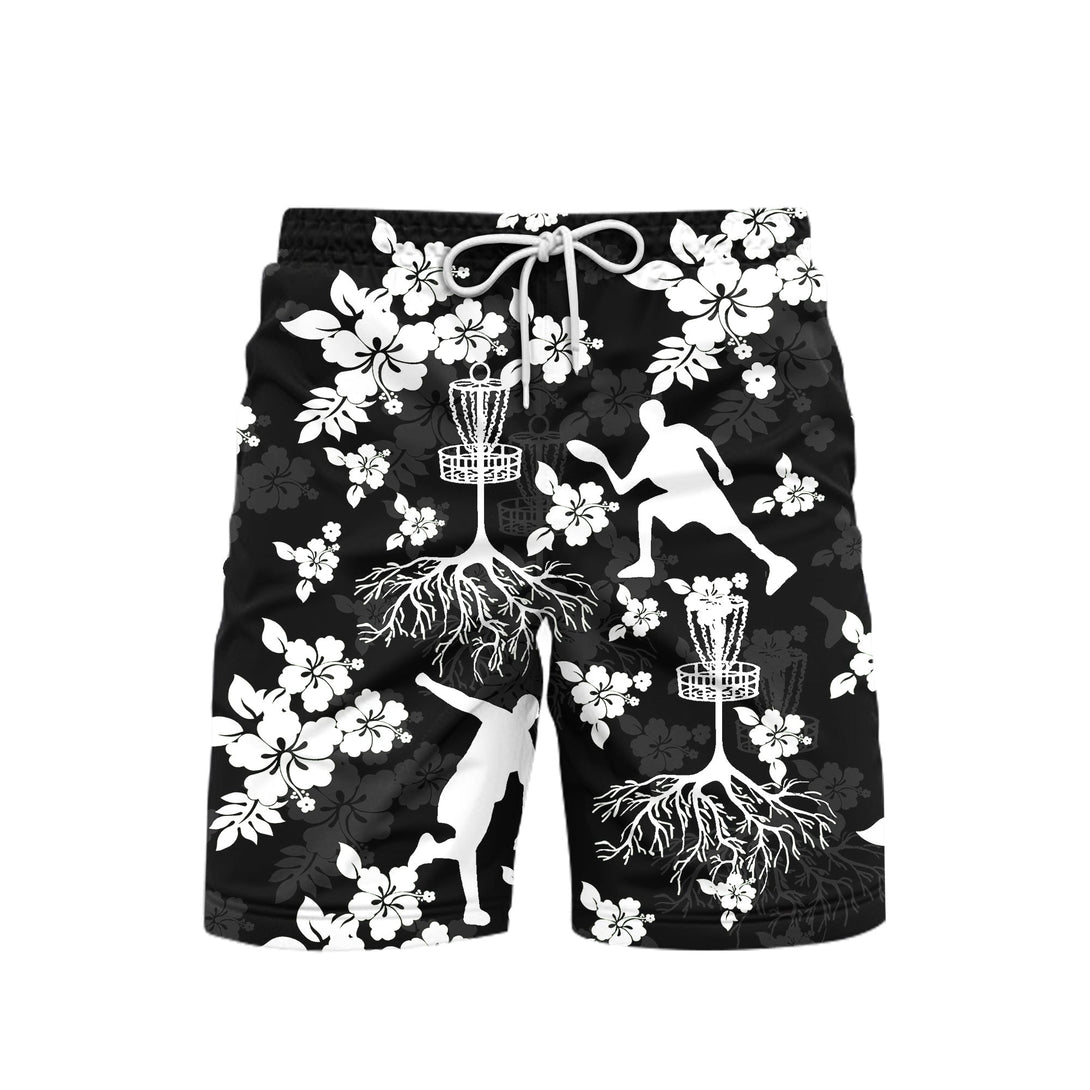 Disc Golf Tree Hibiscus Black Hibiscus Black Beach Shorts For Men