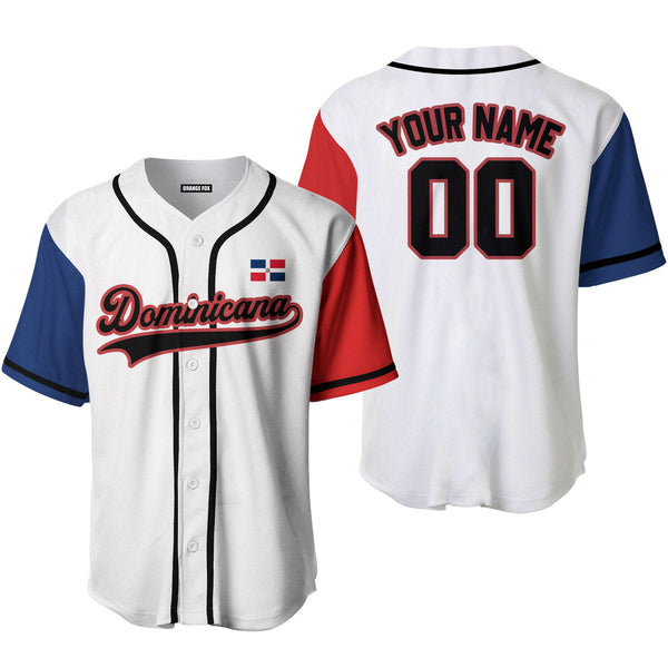 Dominicana Flag White Black Red Custom Name Baseball Jerseys For Men & Women