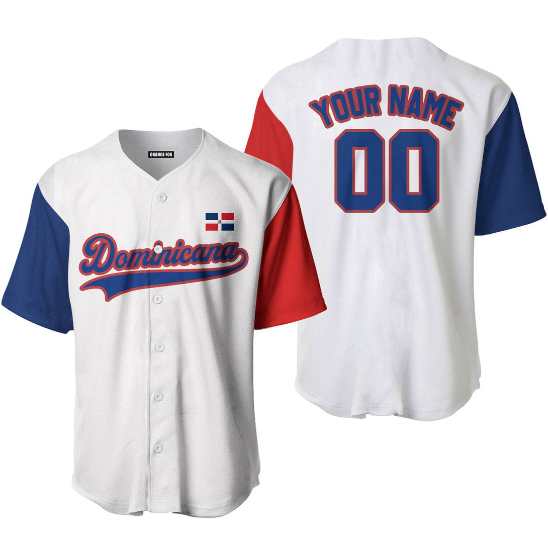 Dominicana Flag White Blue Red Custom Name Baseball Jerseys For Men & Women