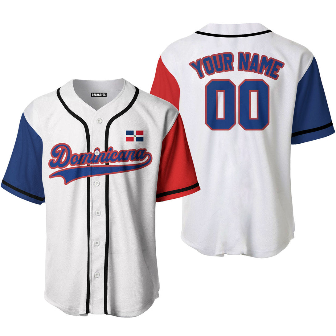 Dominicana Flag White Blue Red Custom Name Baseball Jerseys For Men & Women