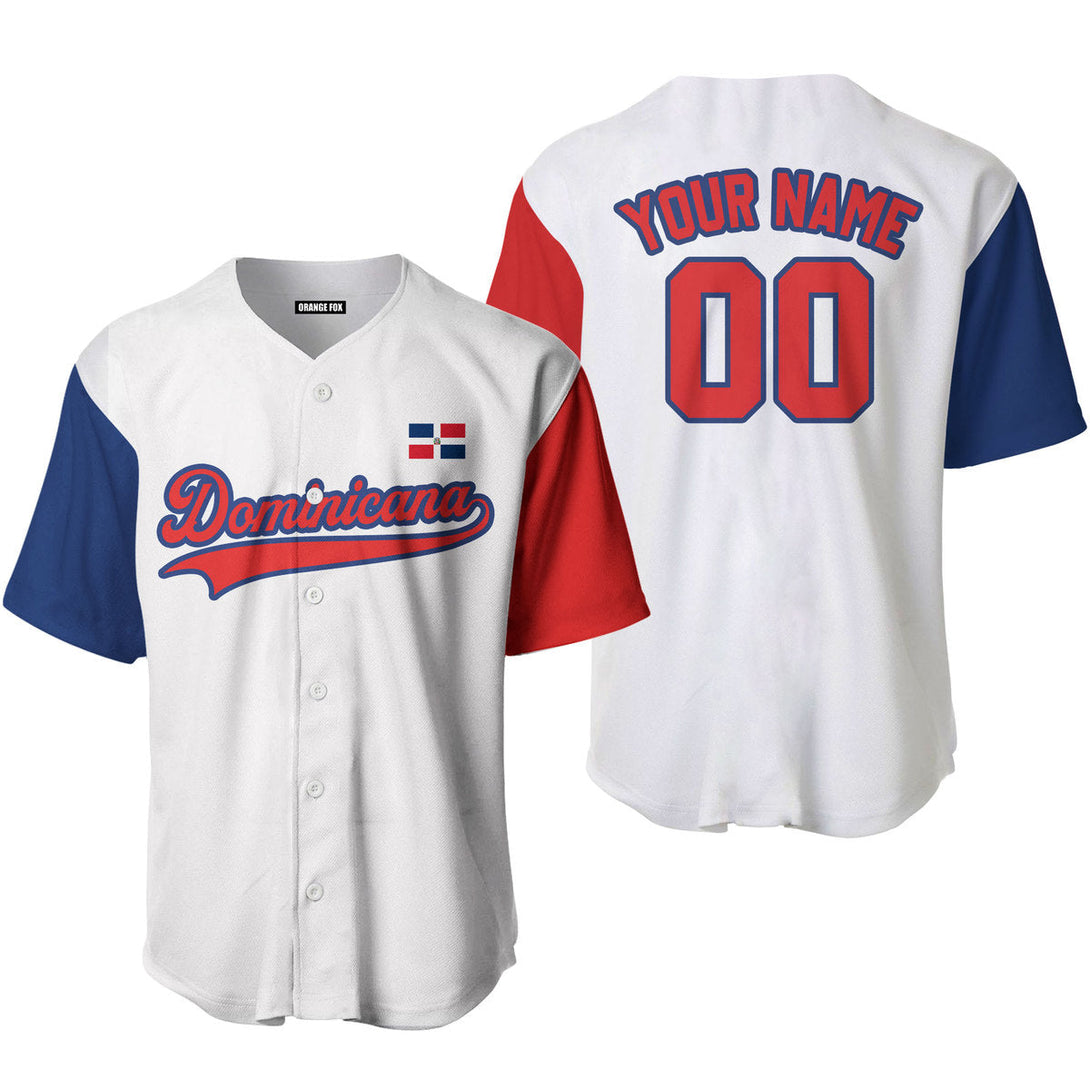 Dominicana Flag White Red Blue Custom Name Baseball Jerseys For Men & Women