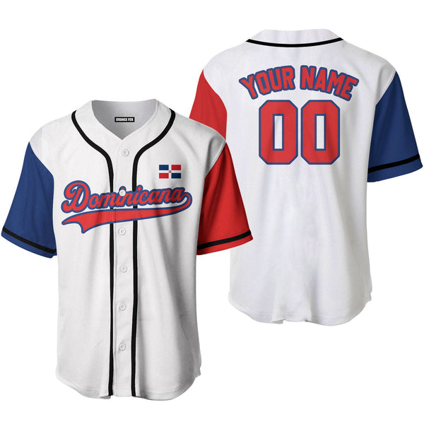 Dominicana Flag White Red Blue Custom Name Baseball Jerseys For Men & Women