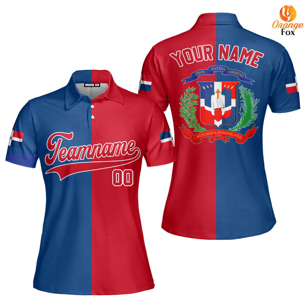 Dominicana Logo Red Blue Red White Custom Polo Shirt For Women