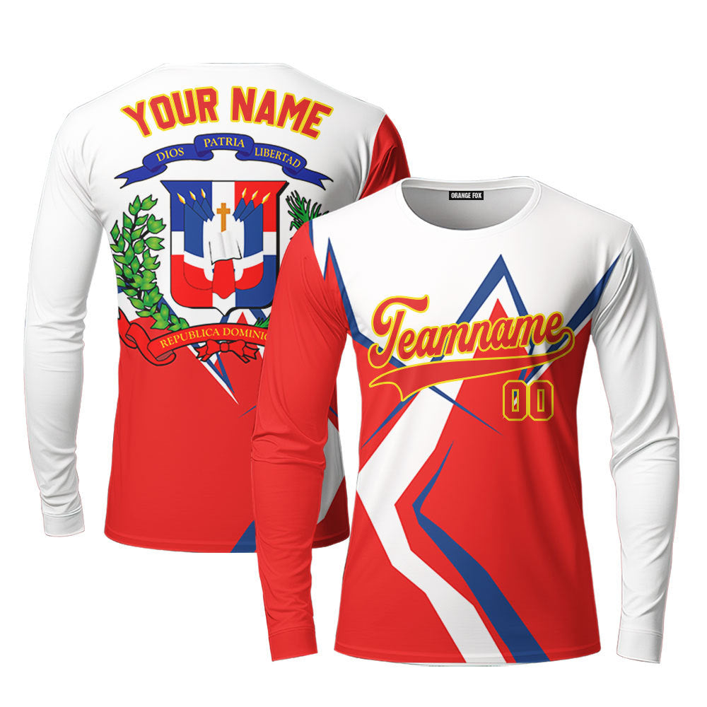 Dominicana Logo Red White Black Blue Custom Long Sleeve T-Shirt For Men & Women