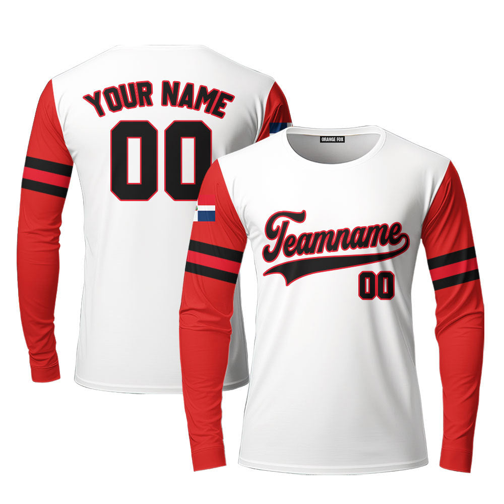 Dominicana White Black Red Custom Long Sleeve T-Shirt For Men & Women