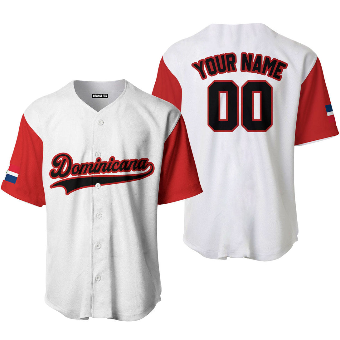 Dominicana White Black Red Custom Name Baseball Jerseys For Men & Women