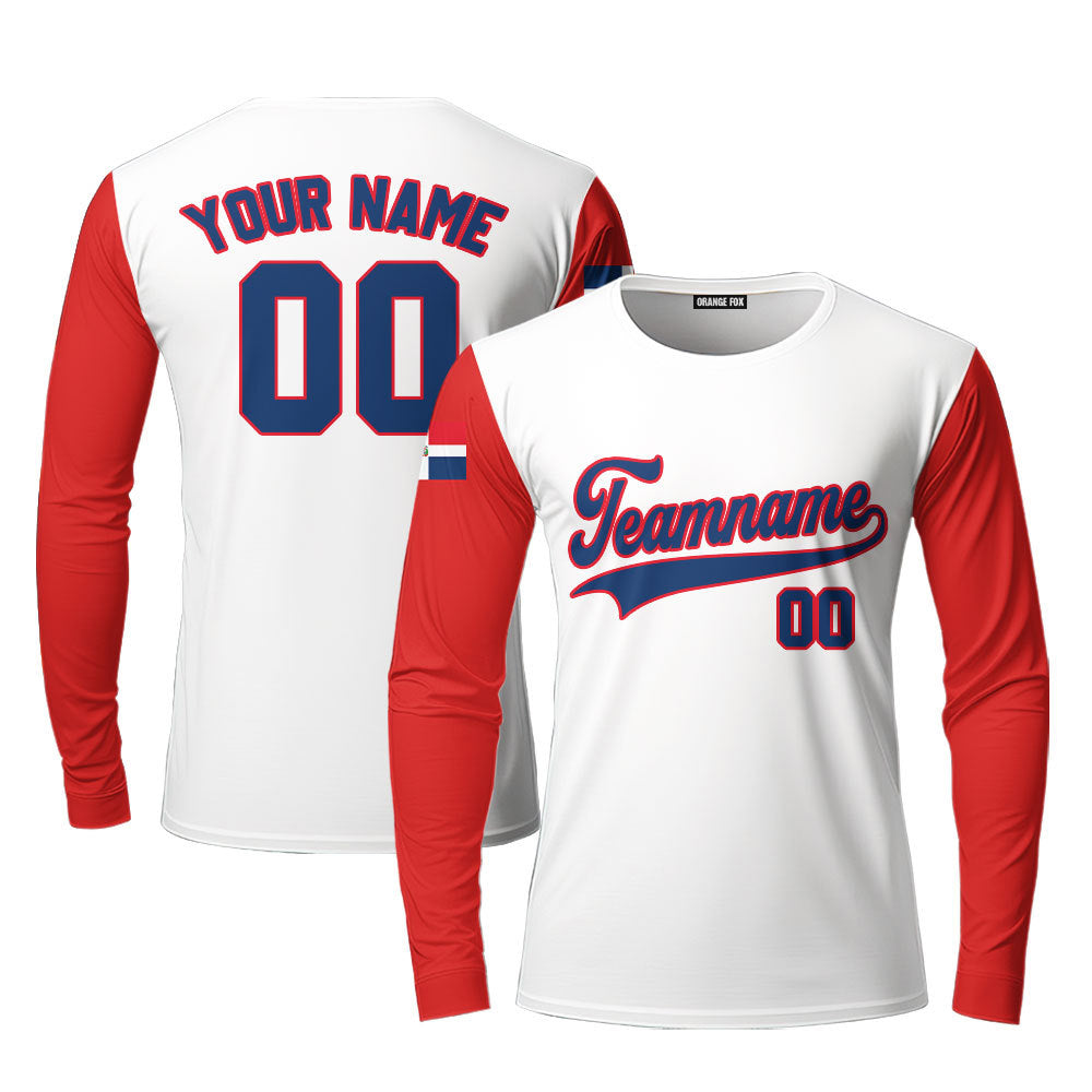 Dominicana White Blue Red Custom Long Sleeve T-Shirt For Men & Women