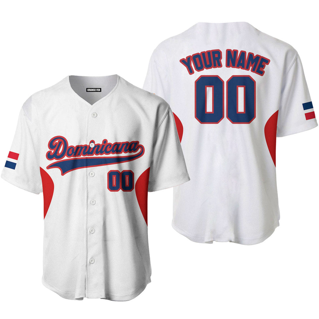 Dominicana White Blue Red Custom Name Baseball Jerseys For Men & Women