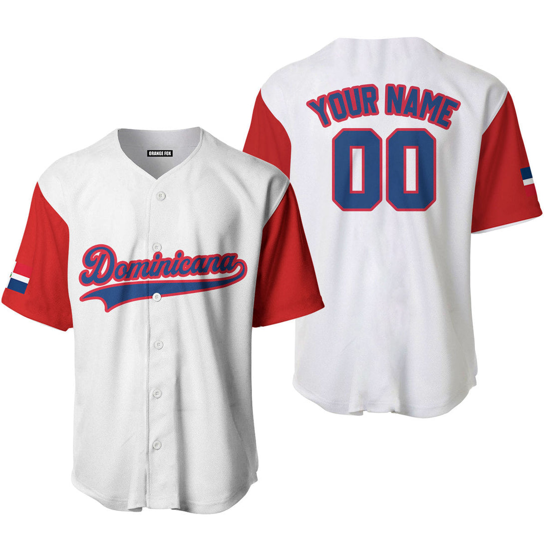 Dominicana White Blue Red Custom Name Baseball Jerseys For Men & Women