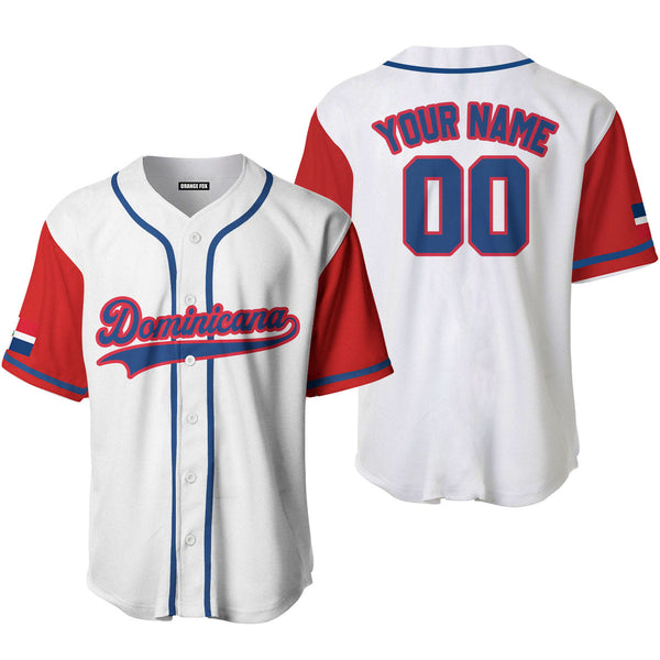 Dominicana White Blue Red Custom Name Baseball Jerseys For Men & Women