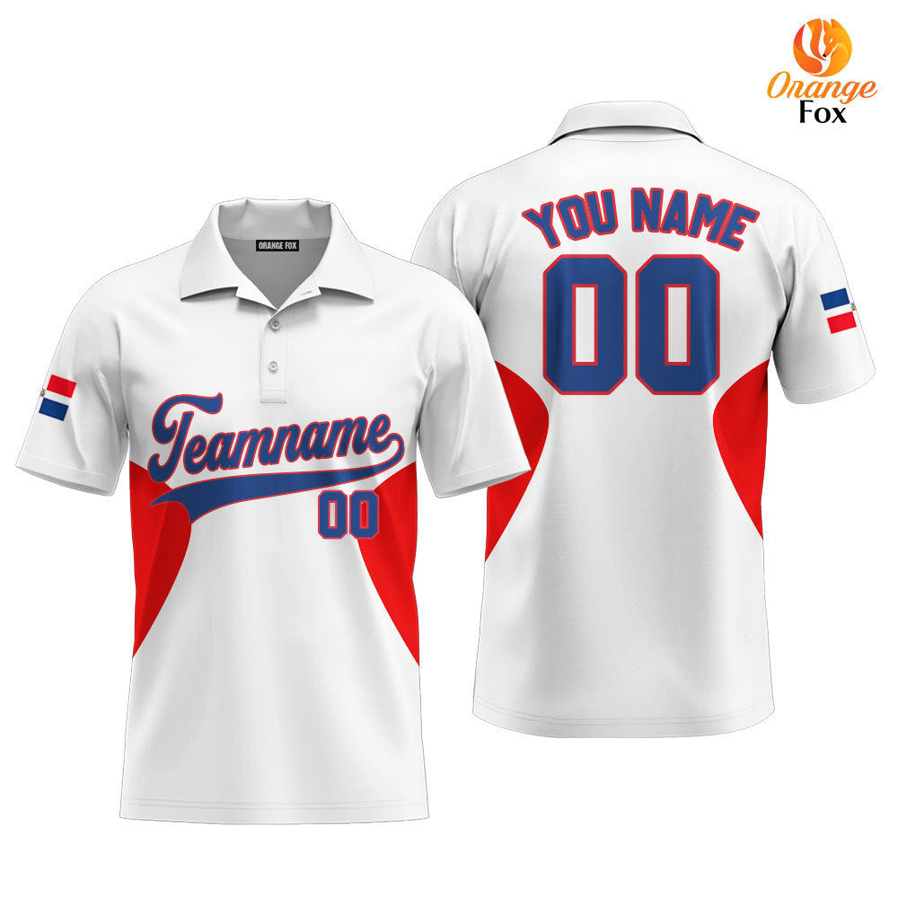 Dominicana White Blue Red Custom Polo Shirt For Men