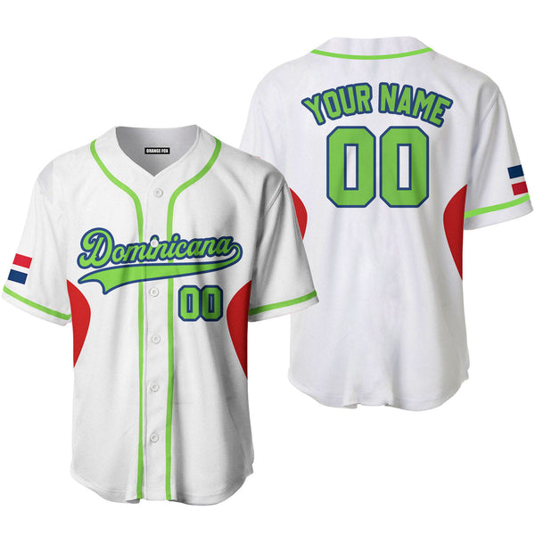 Dominicana White Green Blue Custom Name Baseball Jerseys For Men & Women