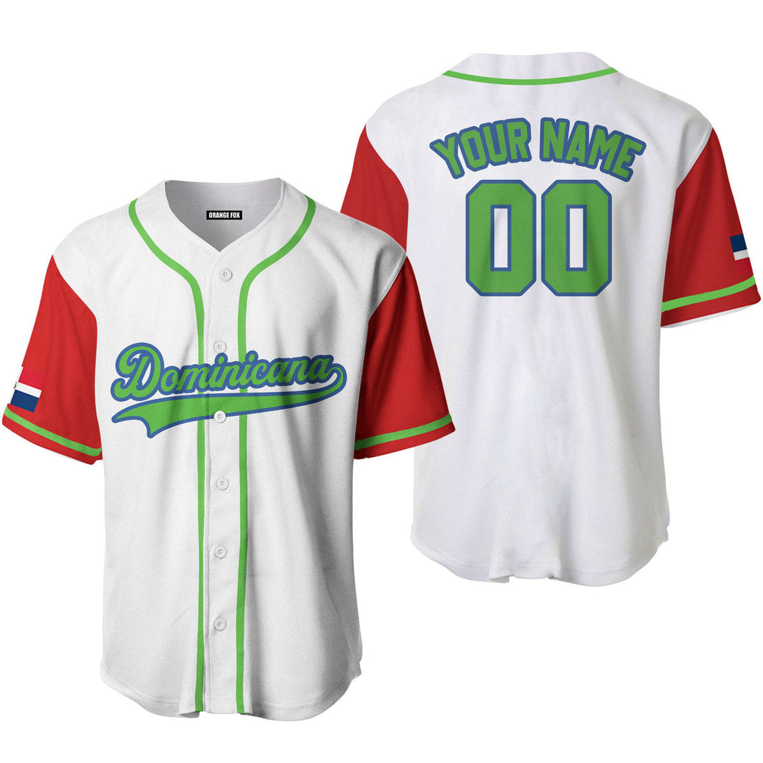 Dominicana White Green Blue Custom Name Baseball Jerseys For Men & Women