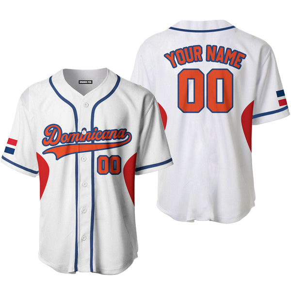 Dominicana White Orange Blue Custom Name Baseball Jerseys For Men & Women