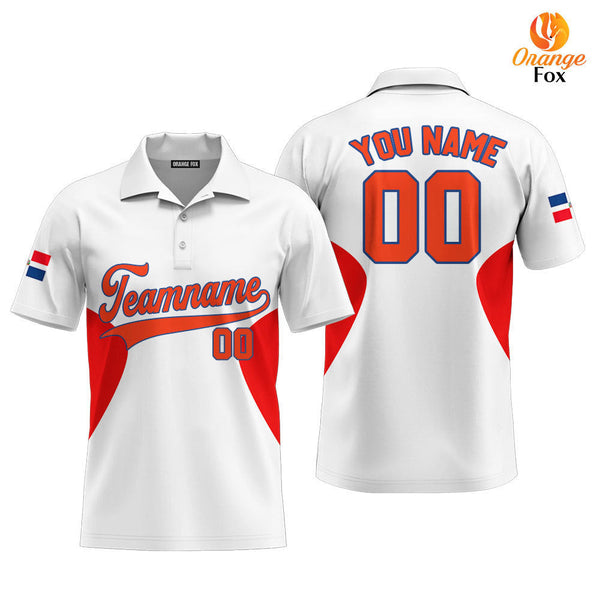 Dominicana White Orange Blue Custom Polo Shirt For Men