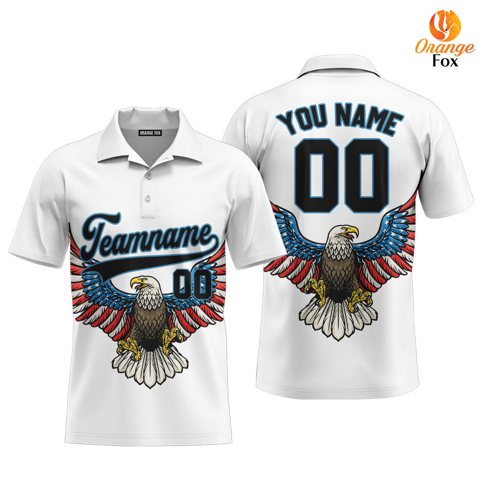 Eagle American Flag Black Blue Custom Polo Shirt For Men