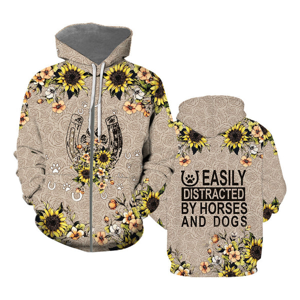 Easily Distracted By Horses And Dogs Zip Up Hoodie For Men & Women