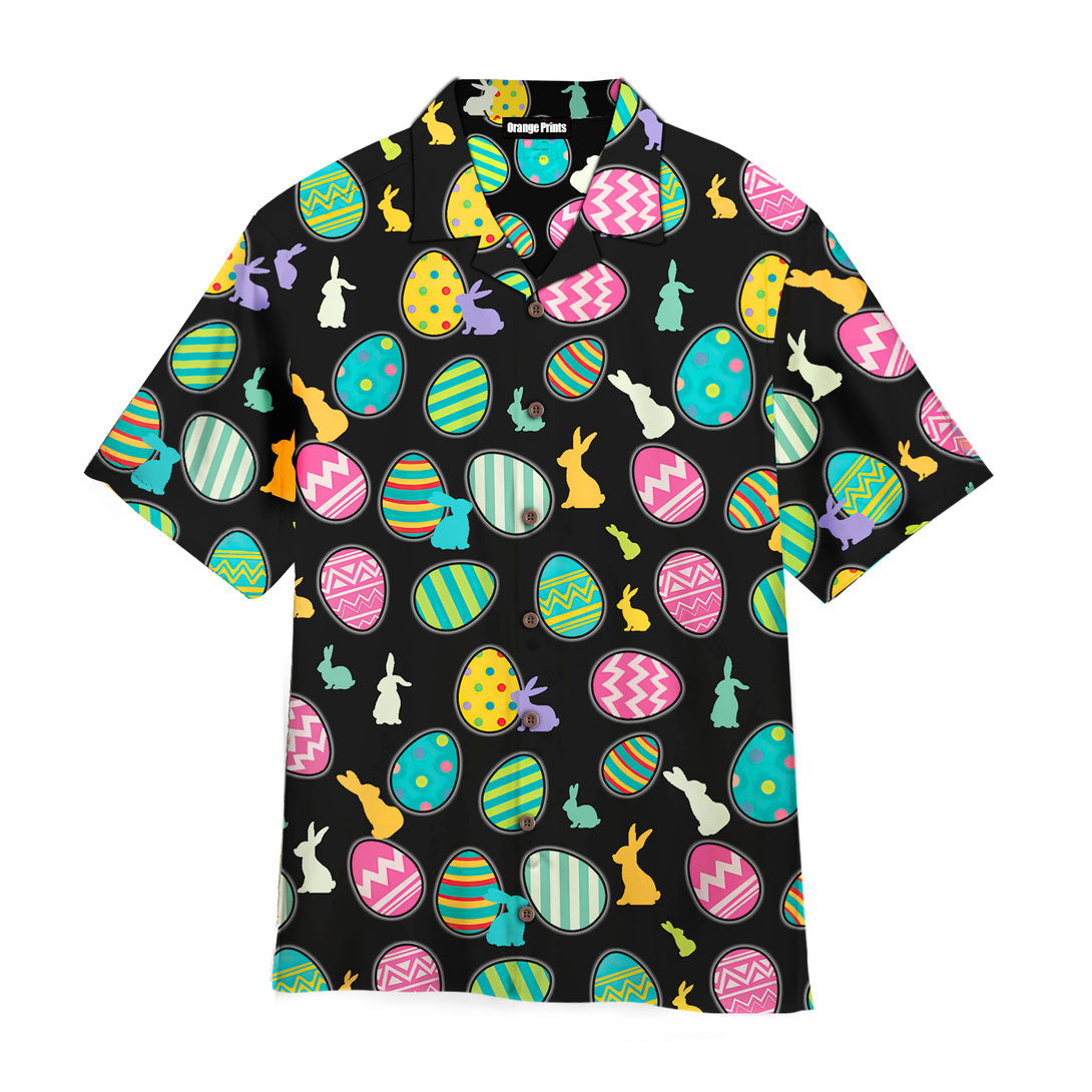 Easter Day Bunny Pattern Black Aloha Hawaiian Shirt For Men & Women