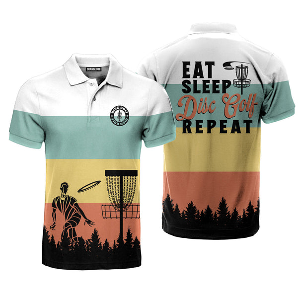Eat Sleep Disc Golf Repeat - Gift for Disc Golf Lovers - Colorful Vintage Polo Shirt For Men