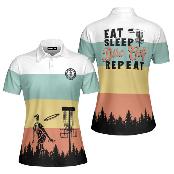 Eat Sleep Disc Golf Repeat - Gift for Disc Golf Lovers - Colorful Vintage Polo Shirt For Women