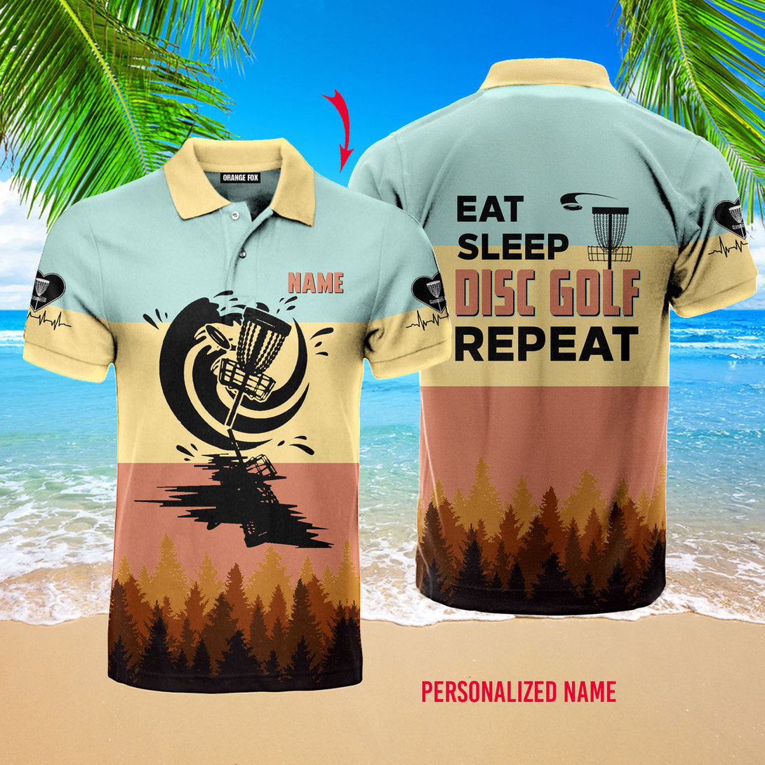 Eat Sleep Disc Golf Repeat Vintage Custom Name Polo Shirt For Men & Women