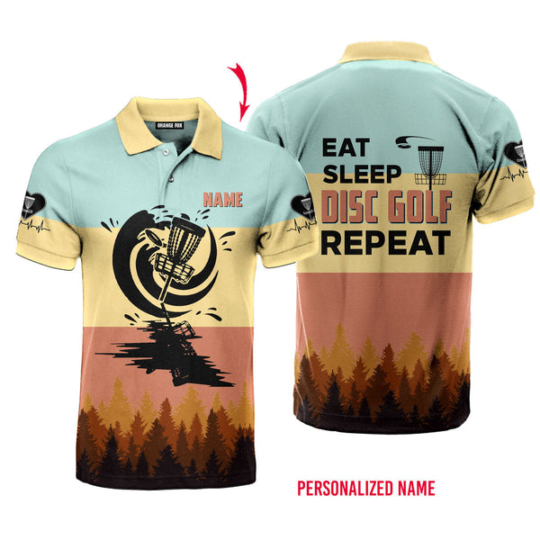 Eat Sleep Disc Golf Repeat Vintage Custom Name Polo Shirt For Men & Women