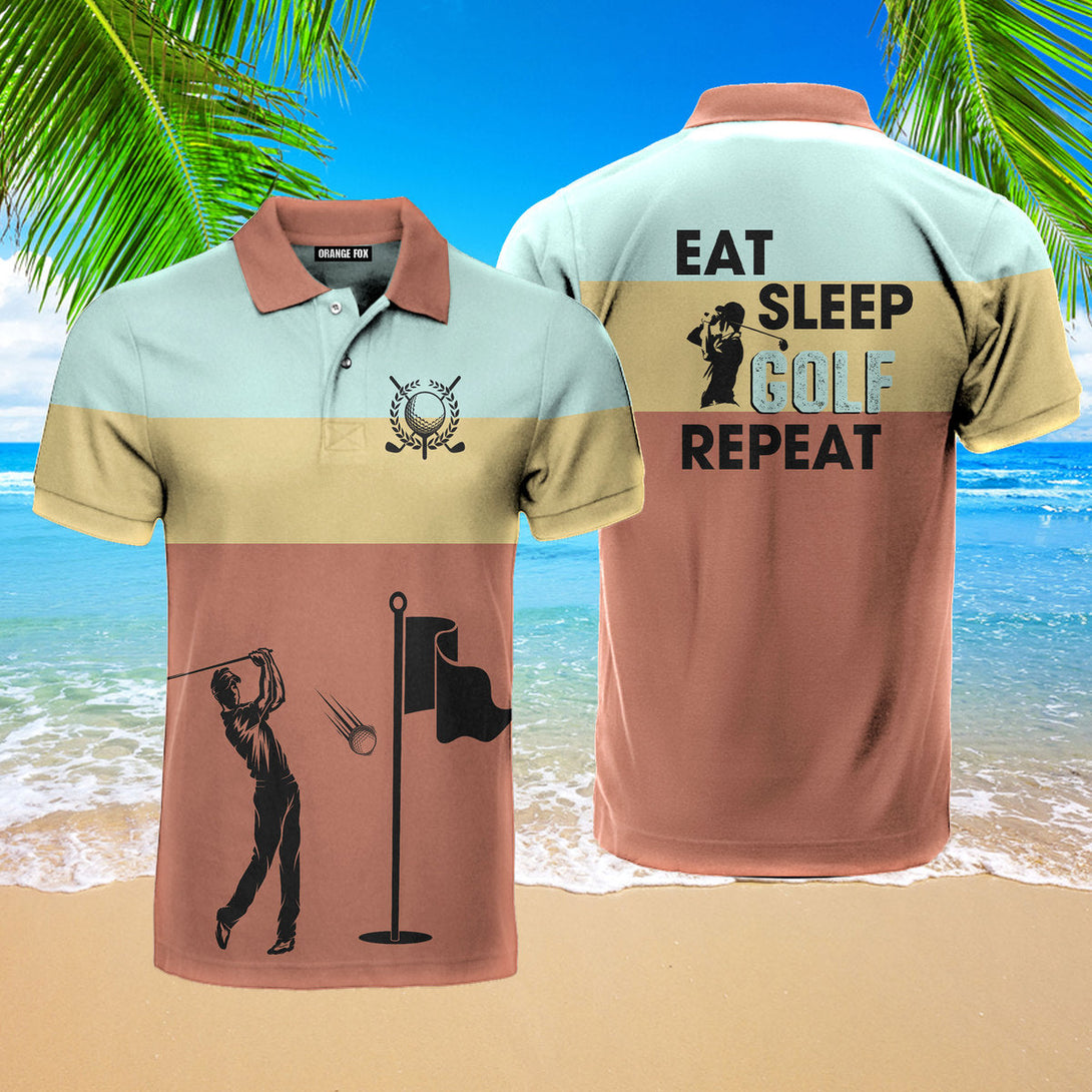 Eat Sleep Golf Repeat - Gift for Golfer, Golf Lovers - Golfing Polo Shirt For Men