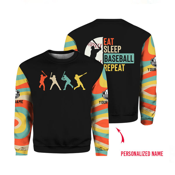 Eat Sleep Baseball Repeat Vintage Custom Name Crewneck Sweatshirt For Men & Women FCN1176