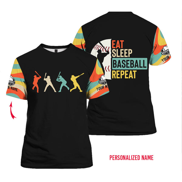 Eat Sleep Baseball Repeat Vintage Custom Name T Shirt For Men & Women  FCN1176 
