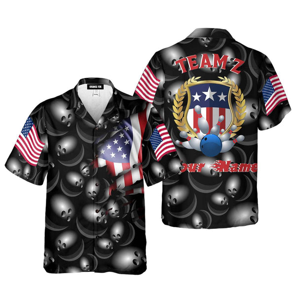 Black Balls Bowling Team American Flag Custom Name Hawaiian Shirt For Men & Women FHN1058