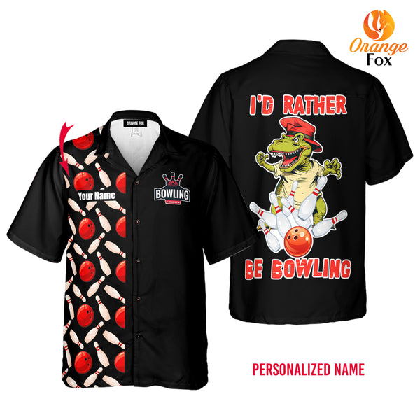 I’d Rather Be Bowling Black Custom Name Hawaiian Shirt For Men &amp; Women FHN1108