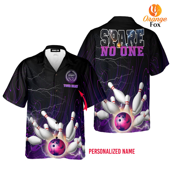 Spare No One Purple Bowling Custom Name Hawaiian Shirt For Men &amp; Women FHN1122