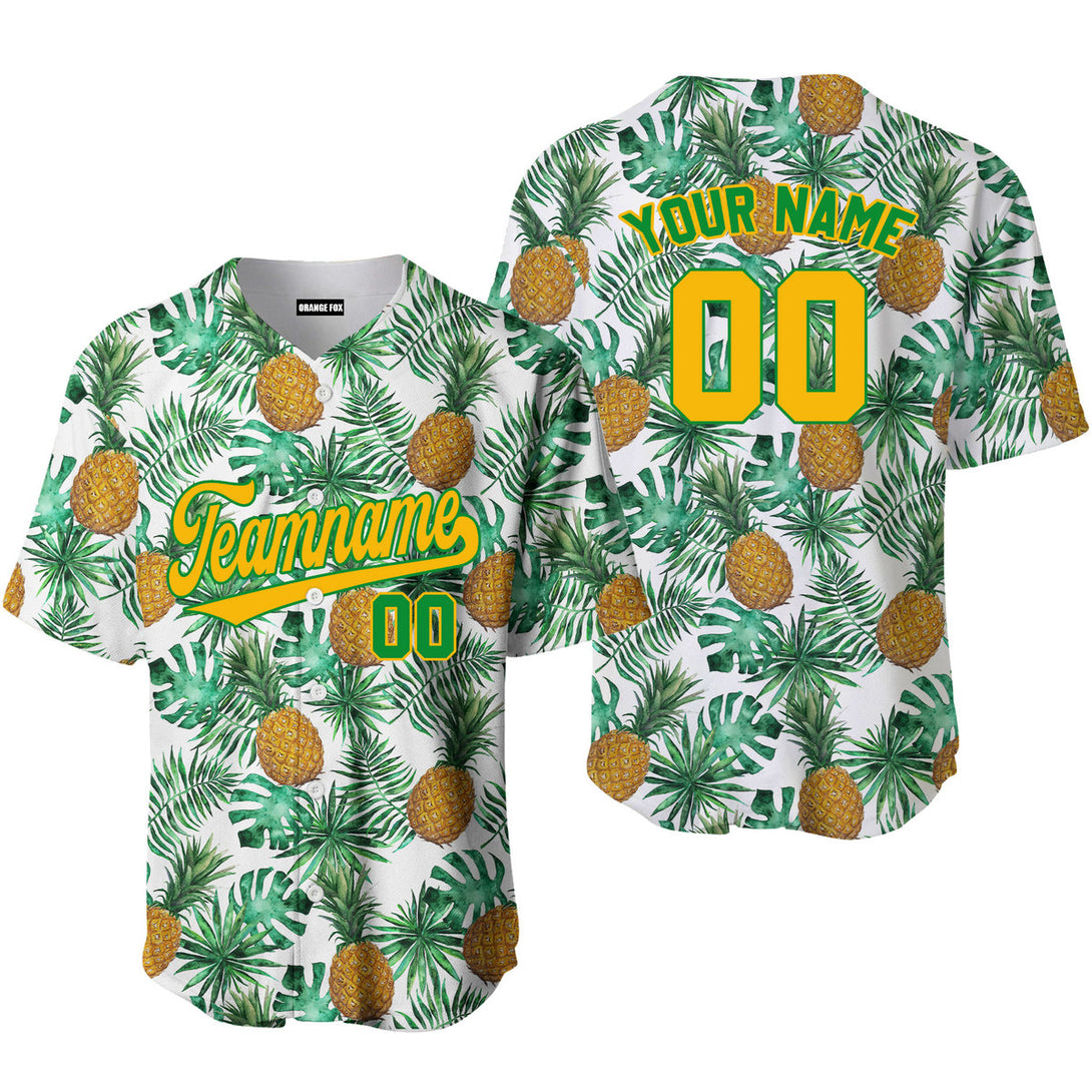 Custom Pineapple And Leaves Seamless Pattern Baseball Jersey FJN1270