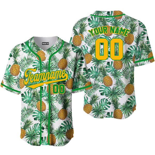 Custom Pineapple And Leaves Seamless Pattern Baseball Jersey FJN1270