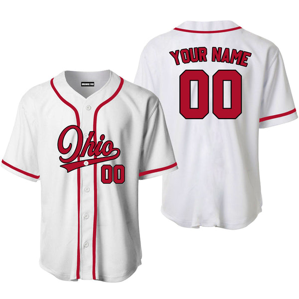 Custom White Red Ohio State Baseball Jersey