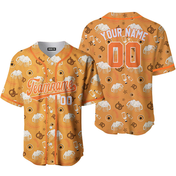 Custom Orange Oktoberfest Beer Pretzels Baseball Jersey