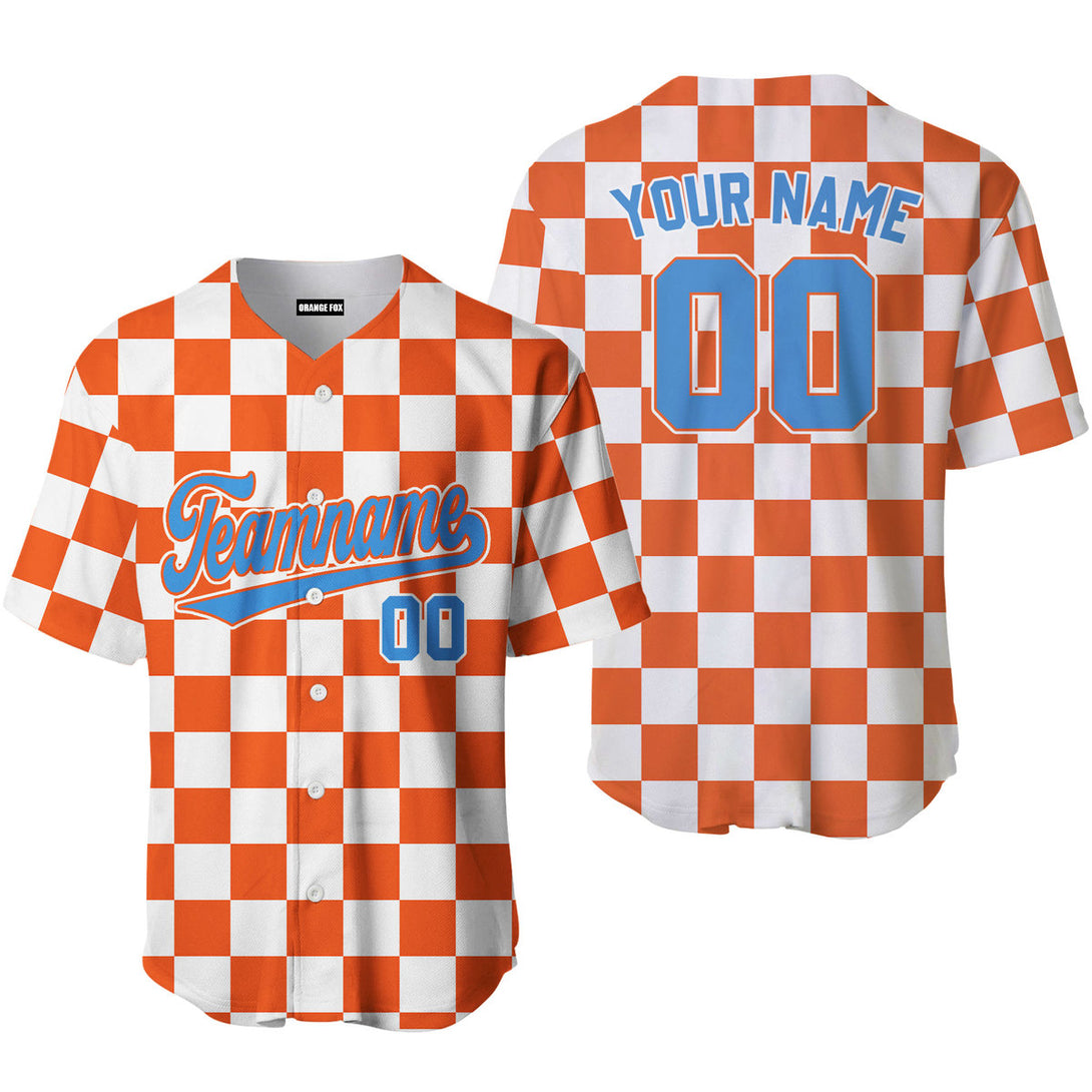 Custom Orange White Square Grid Color Block Design Baseball Jersey