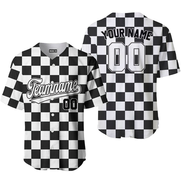 Custom Black White Square Grid Color Block Design Baseball Jersey