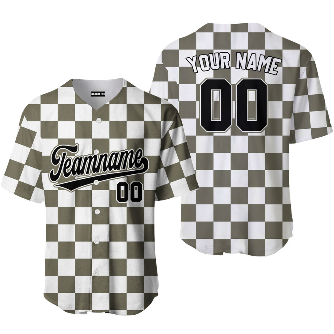 Custom Olive White Square Grid Color Block Design Baseball Jersey