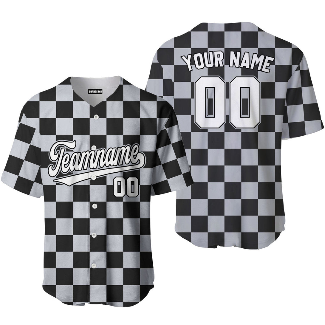 Custom Light Gray Black Square Grid Color Block Design Baseball Jersey