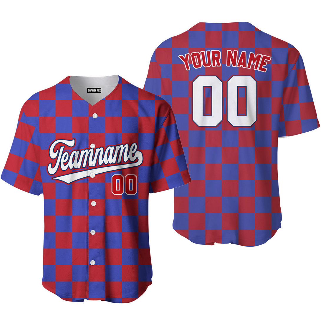 Custom Royal Red Square Grid Color Block Design Baseball Jersey