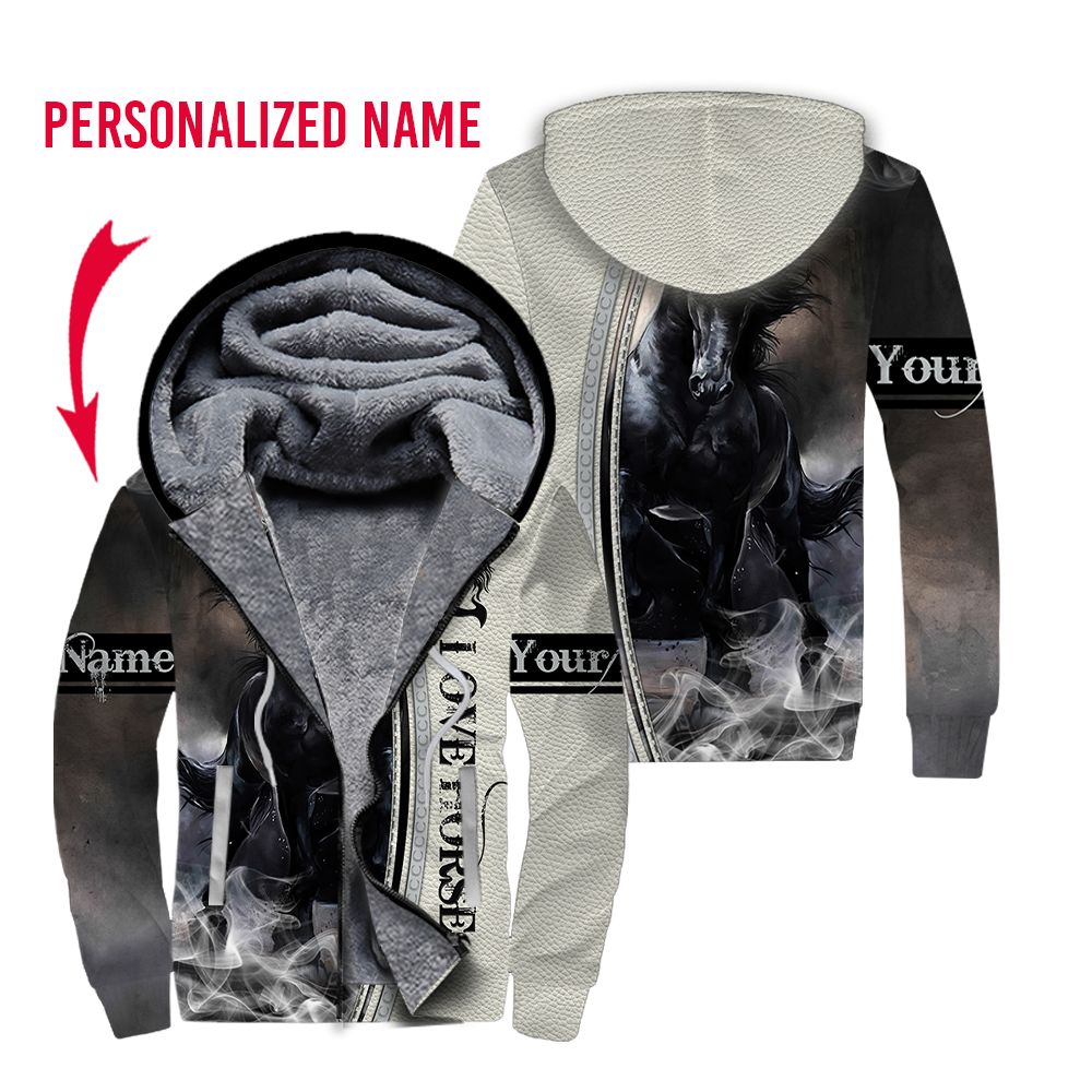 Love Horse Custom Name Fleece Zip Hoodie For Men & Women FN1610