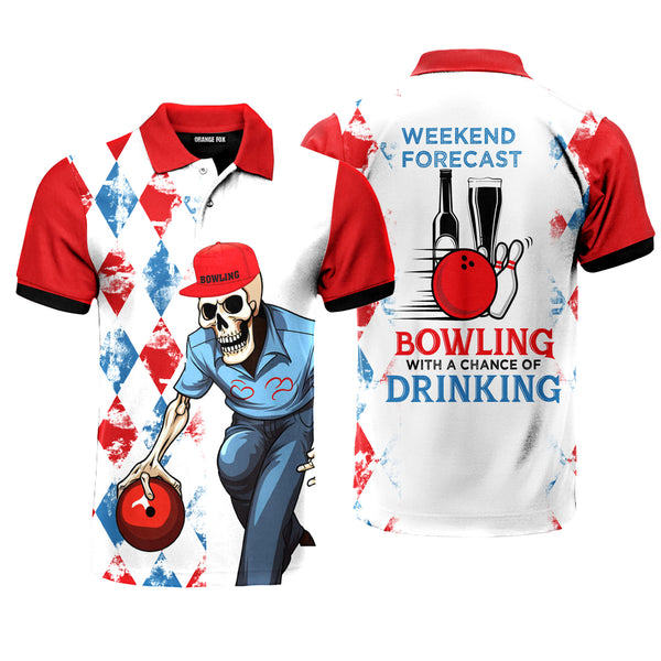 Red Bowling Weekend For Menecast Skull Polo Shirt For Men