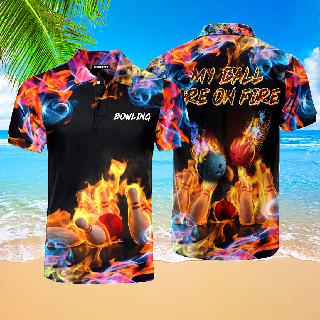 Bowling My Ball Are On Fire Polo Shirt For Men FPM1061