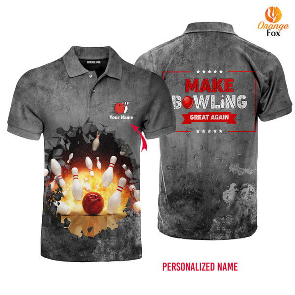 I Beat People With The Fingers Grey Fire Bowling Custom Name Polo Shirt For Men &amp; Women FPN1036