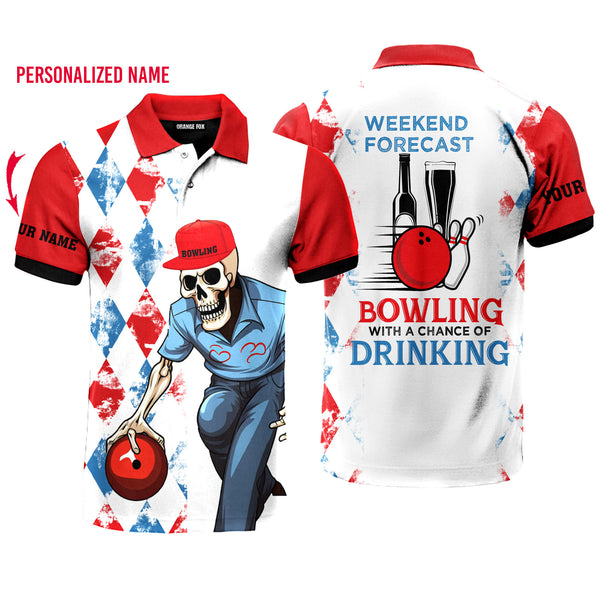Red Bowling Weekend Forecast Skull Custom Name Polo Shirt For Men &amp; Women FPN1050