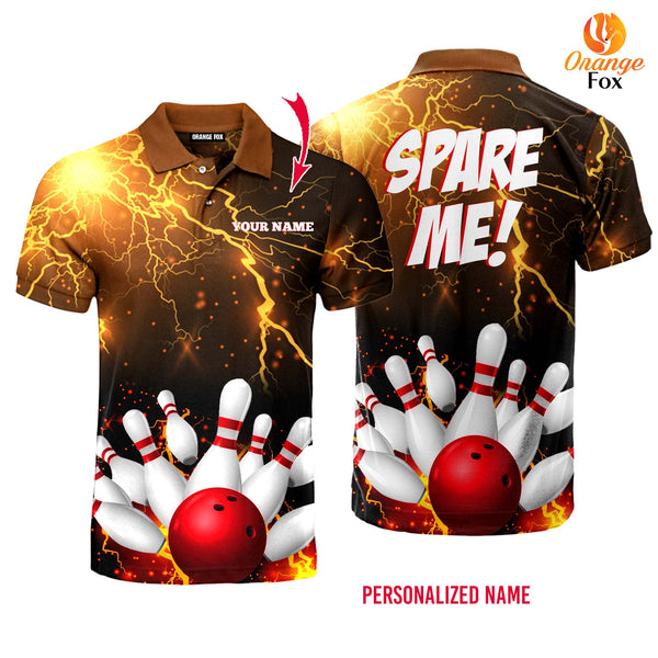 Spare Me Red And Yellow Bowling Strike Custom Name Polo Shirt For Men &amp; Women FPN1056