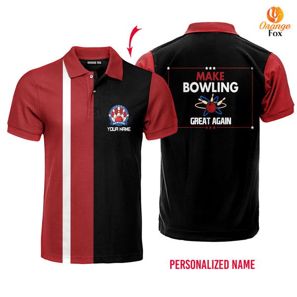Make Bowling Great Again Red Black Vintage Custom Name Polo Shirt For Men &amp; Women FPN1062