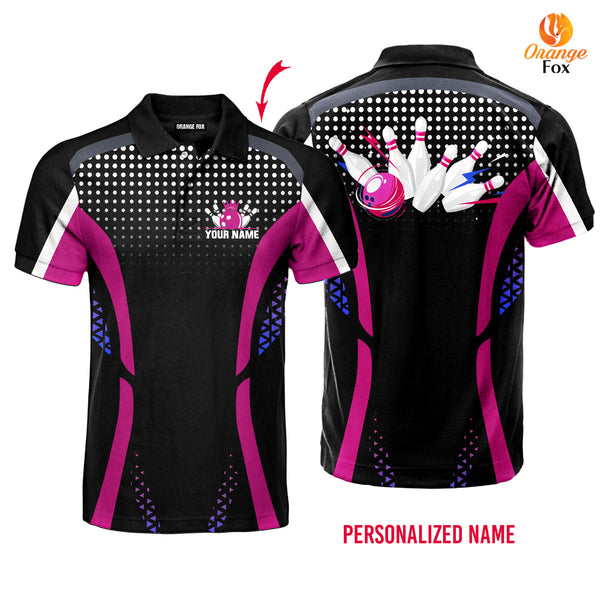 Pink Black Bowling Custom Name Polo Shirt For Men &amp; Women FPN1063